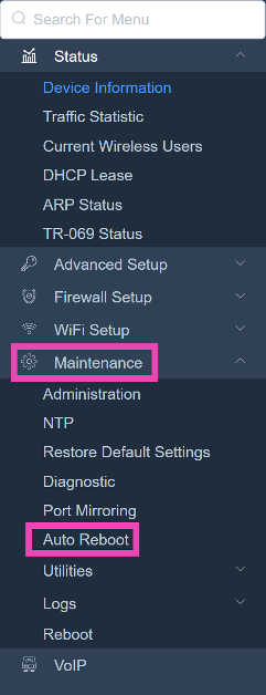 Step 3: Select Maintenance from the sidebar and click on Auto Reboot.