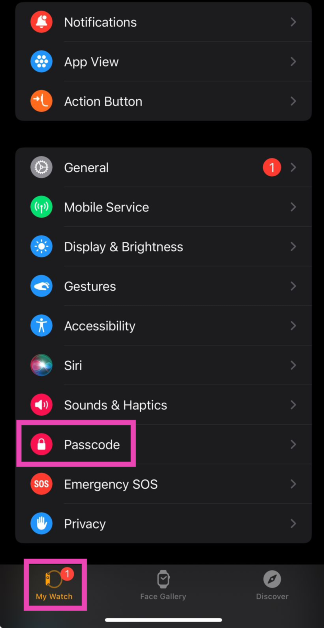 Step 2: Switch to the My Watch tab and select Passcode.