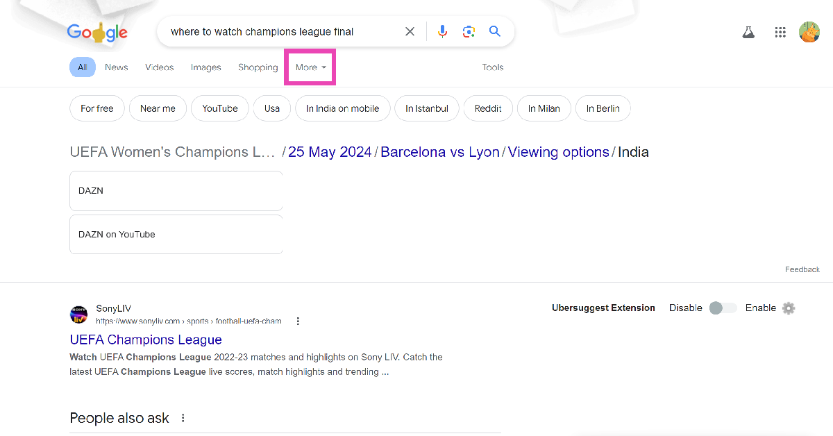 Step 2: On the results page, click on More.