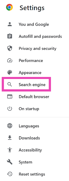 Step 2: Select the Search engine tab in the sidebar.