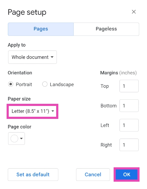 Step 3: Click on the dropdown menu below Paper size and choose a size.