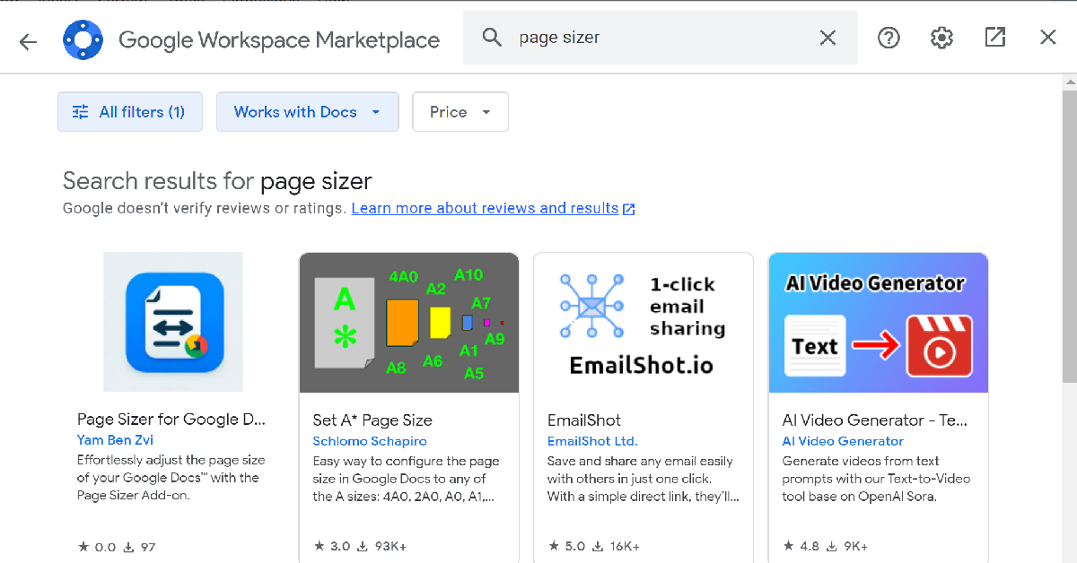 Step 3: Search for Page Sizer and install the add-on.