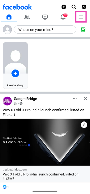 Step 1: Launch the Facebook app and hit the hamburger menu icon.