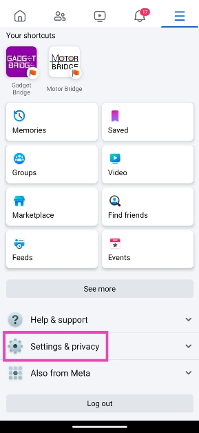 Step 2: Tap on Settings and privacy and select Settings.