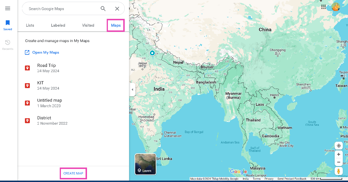 Step 2: Switch to the Maps tab and click on Create Map.