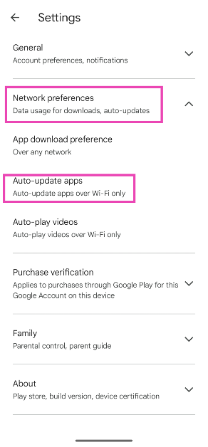 Step 3: Tap on Network preferences and select Auto-update apps.