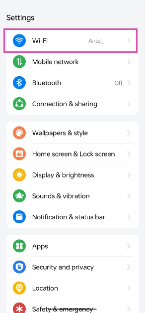 Step 1: Go to Settings and select WiFi.