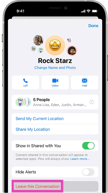 Step 4: Scroll down and select Leave this Conversation.