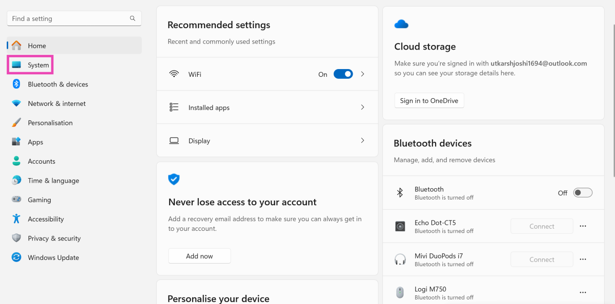 Step 1: Go to Settings and switch to the System tab.