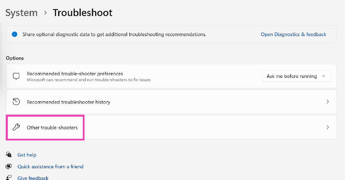 Step 3: Click on Other trouble-shooters.
