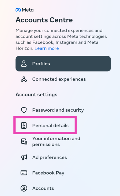 Step 4: Select Personal details.