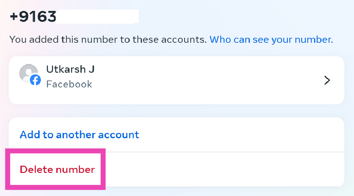 Step 7: Hit Delete number.