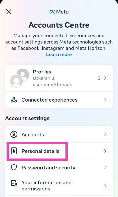 Step 4: Select Personal details. Top 2 Ways to Remove Phone Number from Facebook (2024)