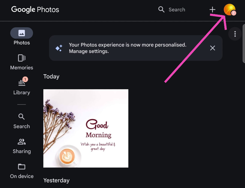 Step 2: Hit your profile picture at the top right corner of the screen.