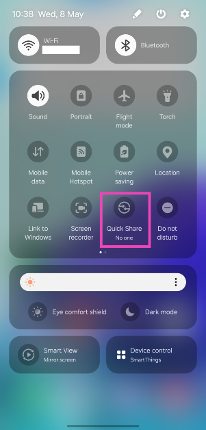 Step 5: Turn on Quick Share from the Quick Settings Menu on the target device.