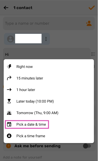 Step 6: Select the date and time. Top 2 ways to schedule a text message on Android? (2024)
