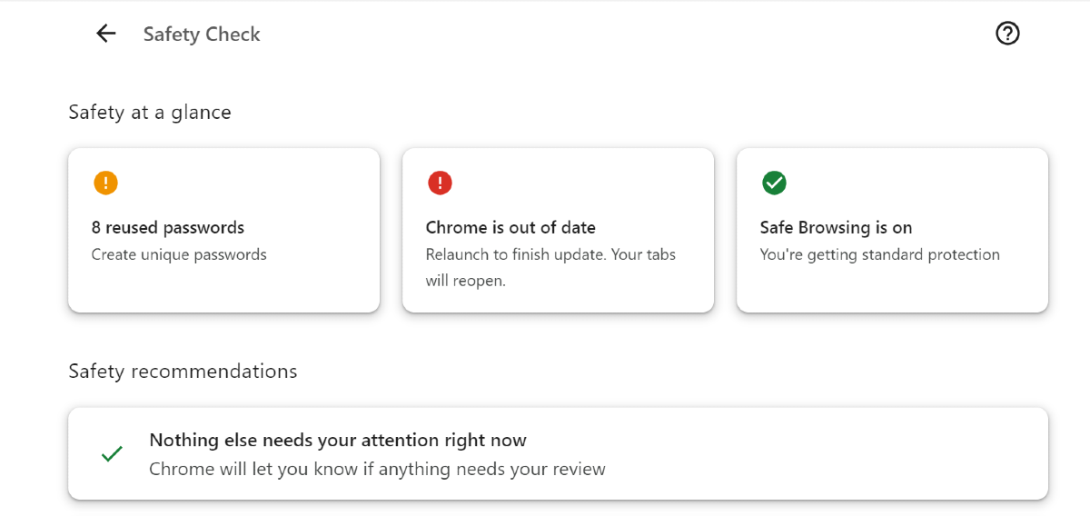 Step 5: This is where you will be able to see the safety specs at a glance. Click on a security or privacy function to fix it.