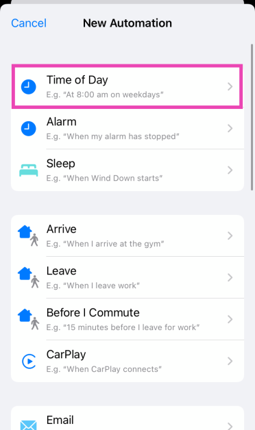 Step 3: Select Time of Day.