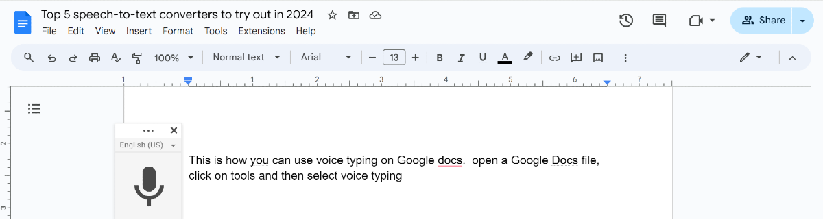 Voice Typing on Google Docs Top 5 speech-to-text converters to try out in 2024
