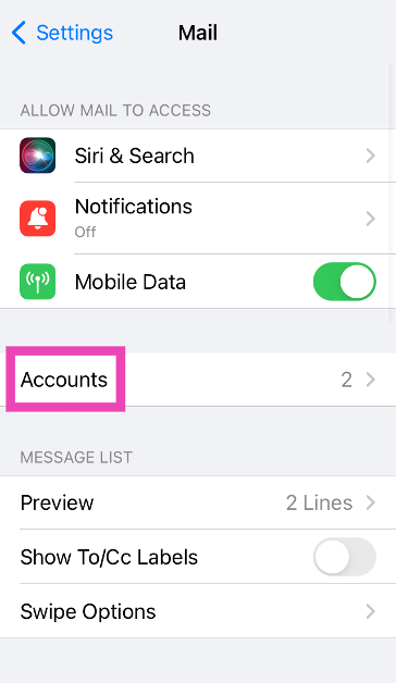 Step 2: Tap on Accounts.