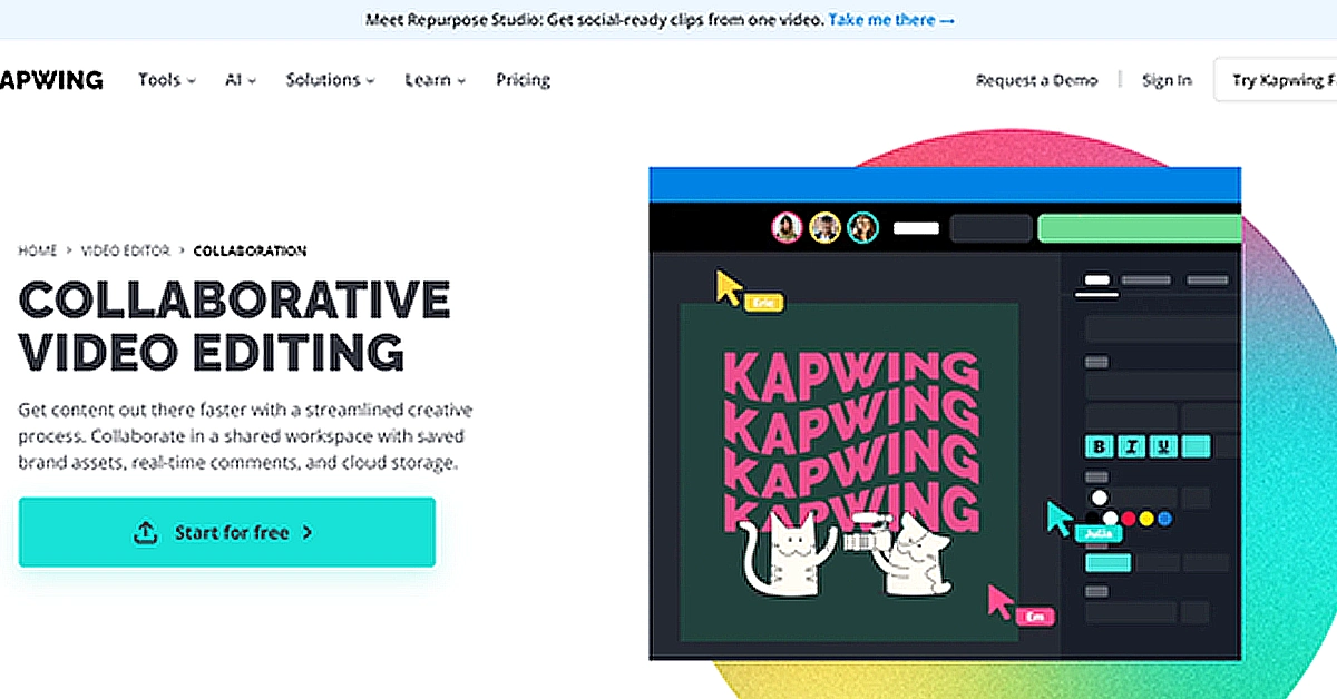 homepage of Kapwing website.