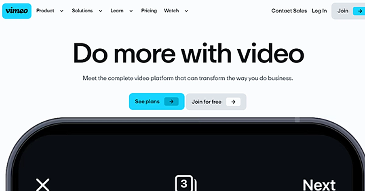 homepage of Vimeo website.