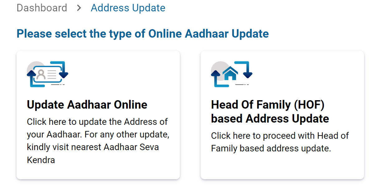 Step 3: Select Update Aadhar online.