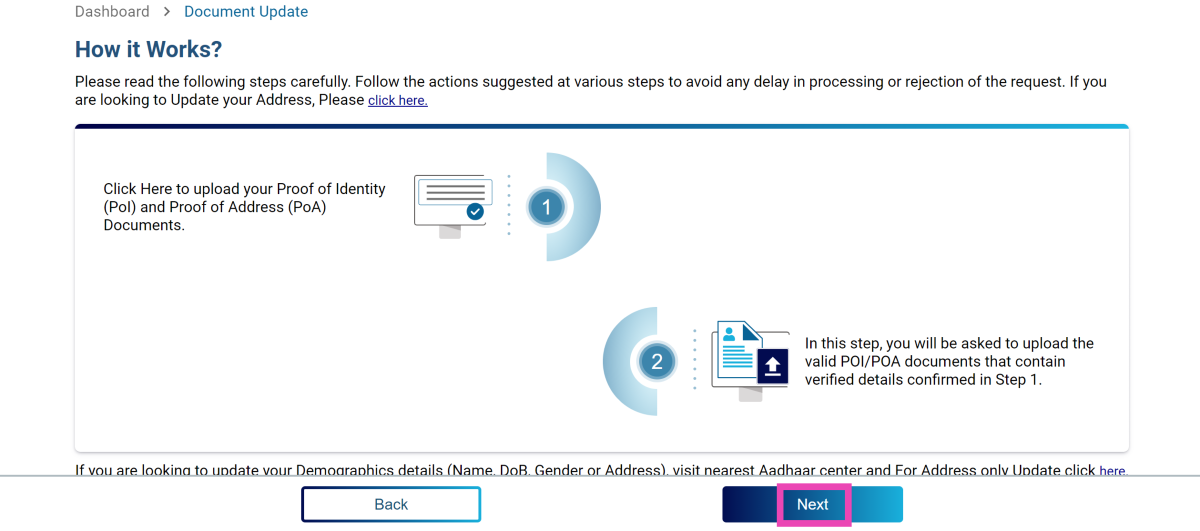 Step 3: Verify your demographic details and hit Next. How to change the details and address on your Aadhar Card online?