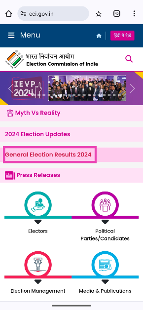 Step 2: Tap on General Election Results 2024.