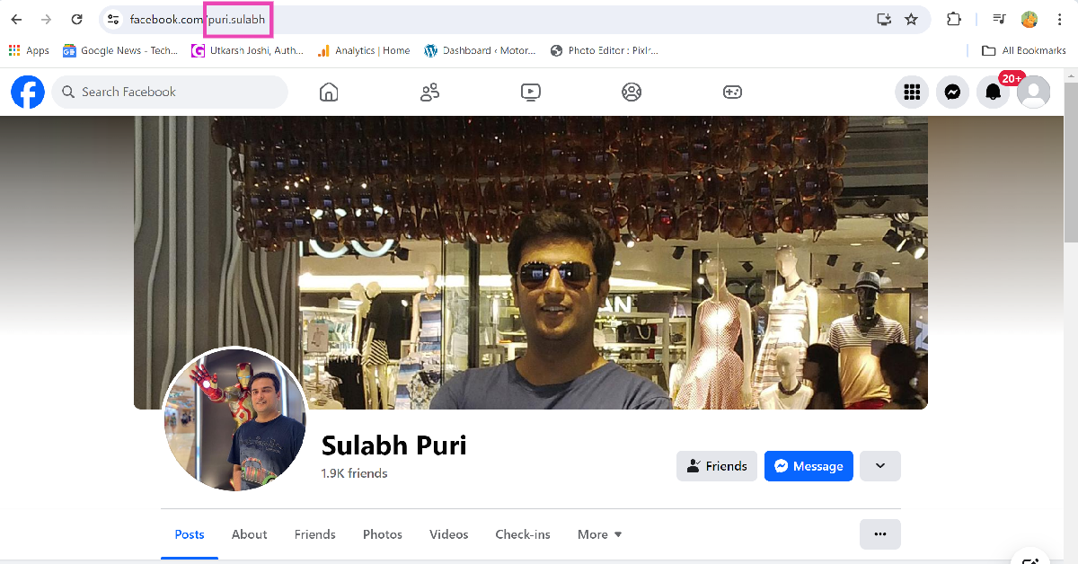 Step 4: Once you’re on your profile page, look at the address bar on your browser. The text after www.facebook.com/ is your username. How to find your Facebook username? Top 2 Ways (2024)