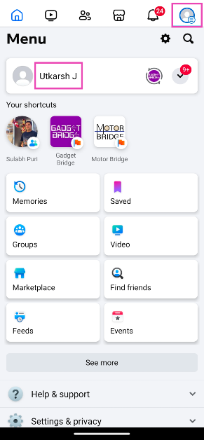 Step 2: Hit the hamburger menu at the top right corner of the screen and tap on your profile name. How to find your Facebook username? Top 2 Ways (2024)