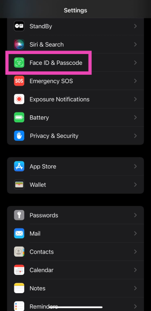 Step 1: Go to Settings and select Face ID and Passcode.