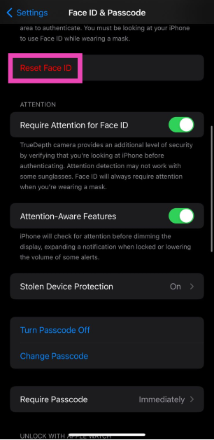 Step 2: Tap on Reset Face ID.
