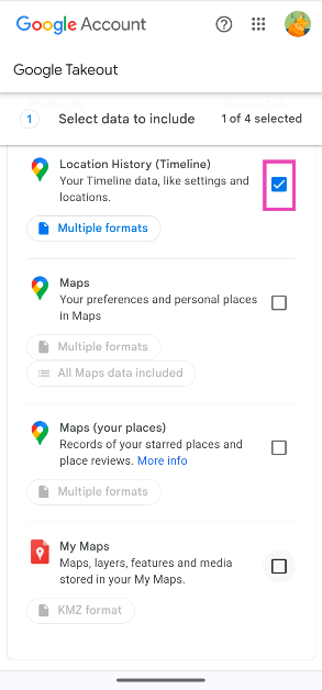 Step 5: Select Location Timeline and hit Next step.