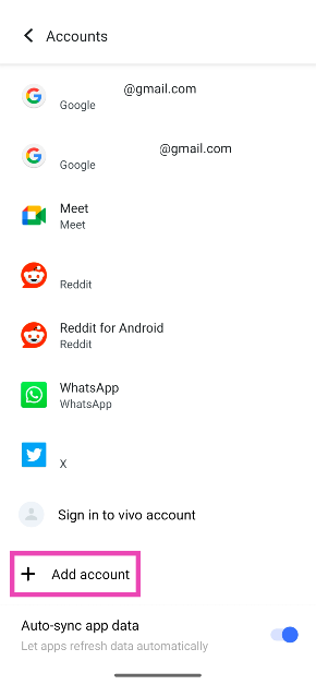 Step 2: Scroll down and select Add Account.