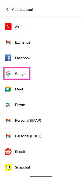 Step 3: Tap on Google.