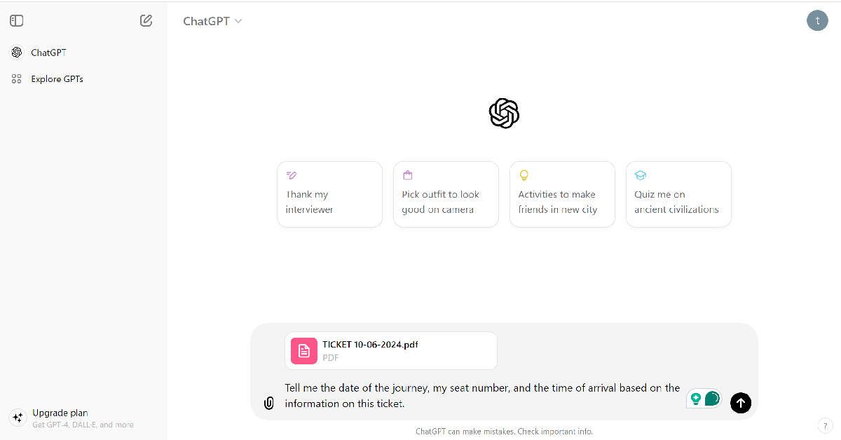 Step 3: Select a PDF and type your question related to the file.
