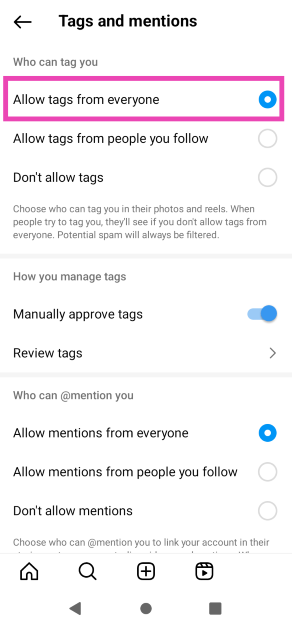 Step 3: Select Allow tags from everyone.