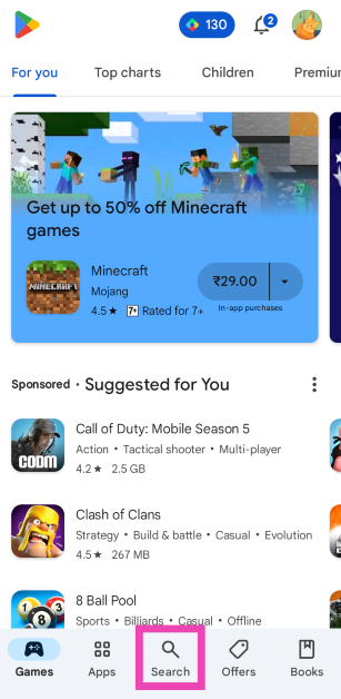 Step 2: Hit the Search tab.