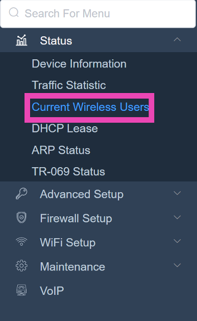 Step 3: Click on Current Wireless Users under Device Information.