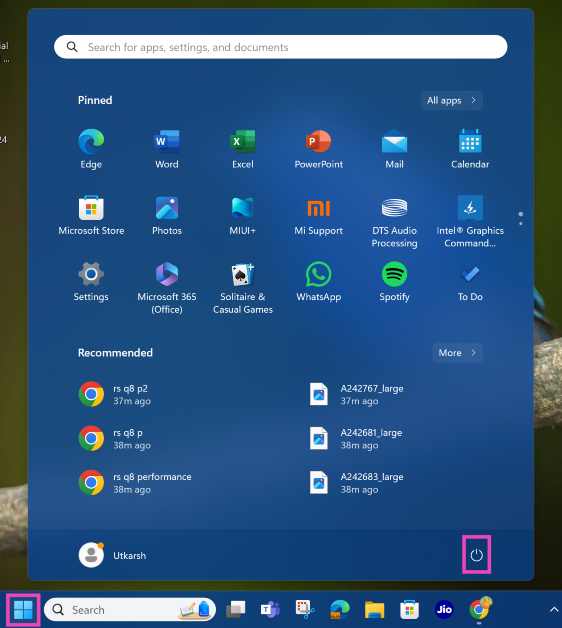 Step 2: Click on the power icon.