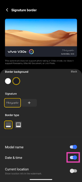 Step 6: Turn on the toggle switch for date and time. Top 2 ways to add a time stamp to your photos on Android (2024)