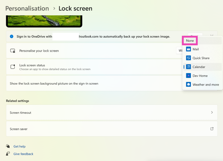 Step 3: Click on the dropdown menu next to Lock screen status and select None.