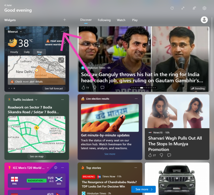 Step 2: Hit the ellipses on the top right corner of the weather widget.