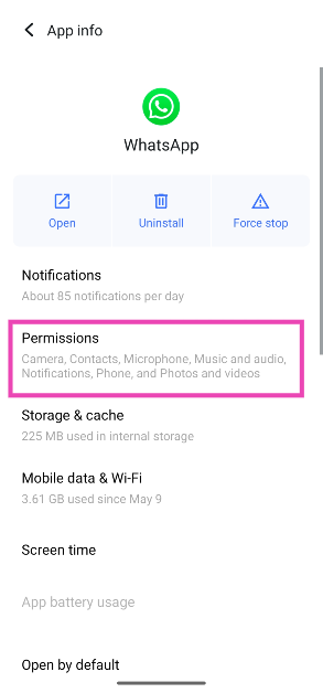 Step 3: Tap on Permissions.