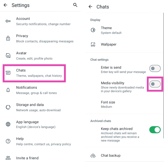 Step 3: Turn off the toggle switch for Media visibility.