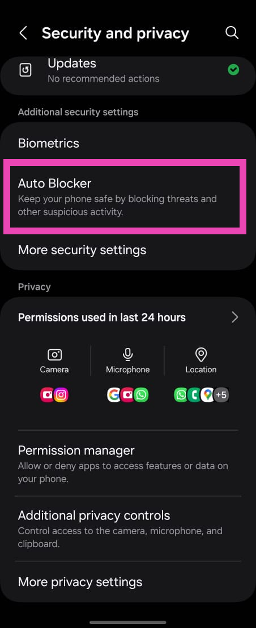 Step 2: Select Auto Blocker. How to enable sideloading on new Samsung phones (2024)