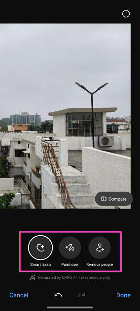 Step 4: Choose the tool you wish to use. Smart lasso lets you circle the object you want to remove. Using Paint over, you can select the object by covering it in brush strokes. Remove people automatically recognises the people in the shot and removes them.
