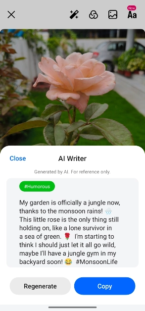 Step 6: Hit Generate. The AI Writer will come up with a caption based on your prompts.