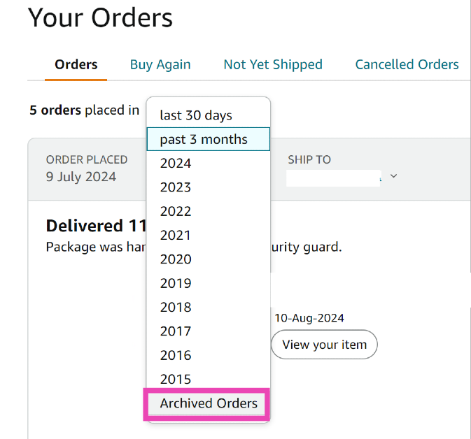 Step 4: Click on Archived Orders.